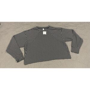 LC Couture Black and White Stripe Long Sleeve Crop New Small Oversized